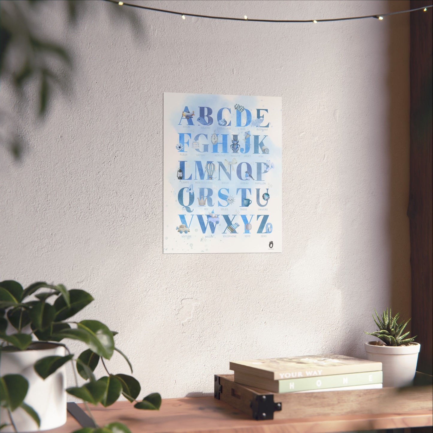 Affiche alphabet en français — Aquarelle bleue | Décoration chambre enfant