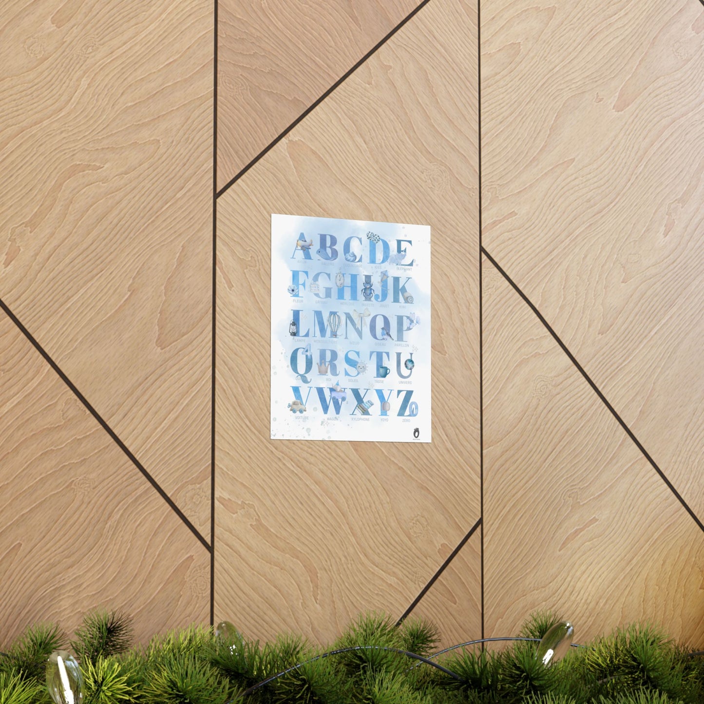Affiche alphabet en français — Aquarelle bleue | Décoration chambre enfant