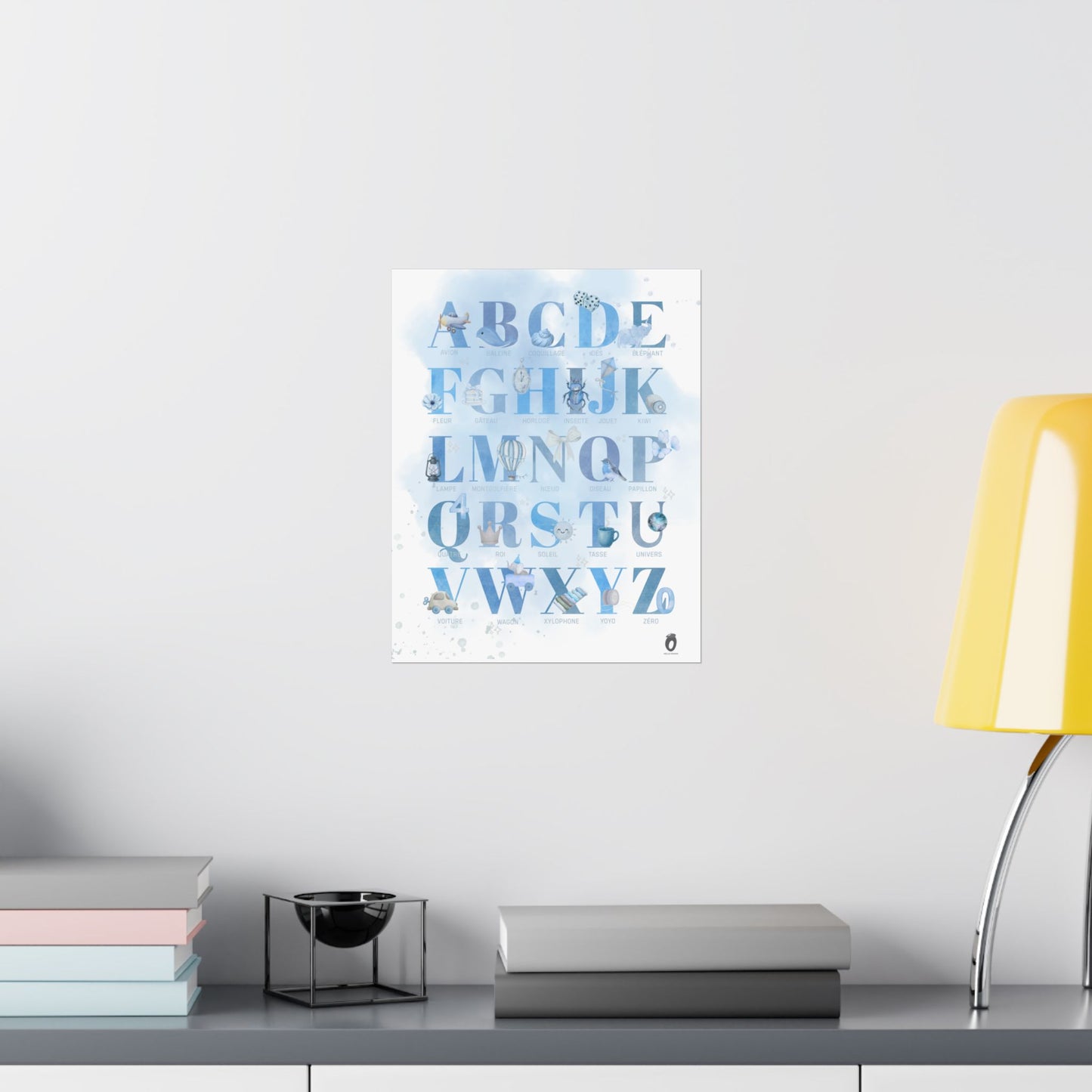 Affiche alphabet en français — Aquarelle bleue | Décoration chambre enfant