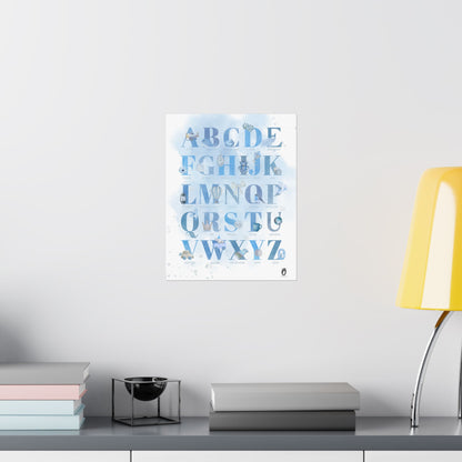 Affiche alphabet en français — Aquarelle bleue | Décoration chambre enfant